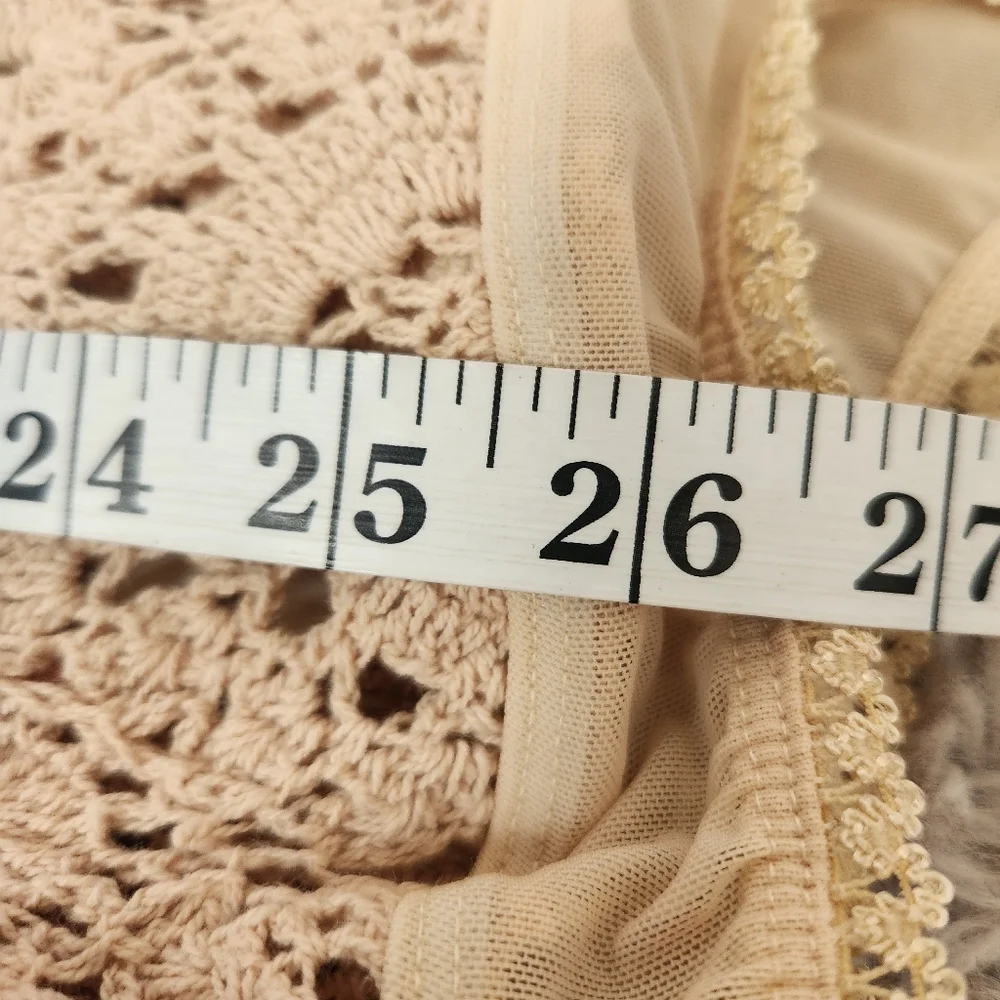 Free People‎ Intimately FP Sand Dune Crochet Bodysuit In Nude Womens Size XL